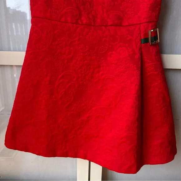 JANIE AND JACK Red Jacquard Holiday Dress Size 3 Floral Formal Valentines - Picture 3 of 8